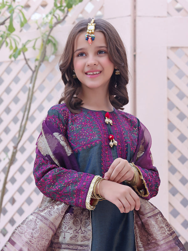 2Pc Embroidered Pret Shirt Dupatta Masoori Navy Blue - OGE2P-2209008