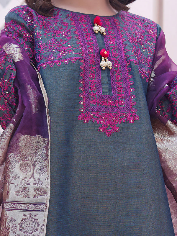 2Pc Embroidered Pret Shirt Dupatta Masoori Navy Blue - OGE2P-2209008