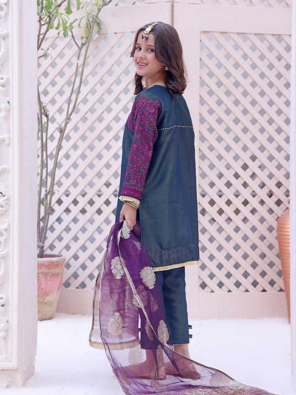 2Pc Embroidered Pret Shirt Dupatta Masoori Navy Blue - OGE2P-2209008