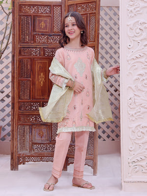 2Pc Embroidered Pret Shirt Dupatta Masoori Peach - OGE2P-2209011