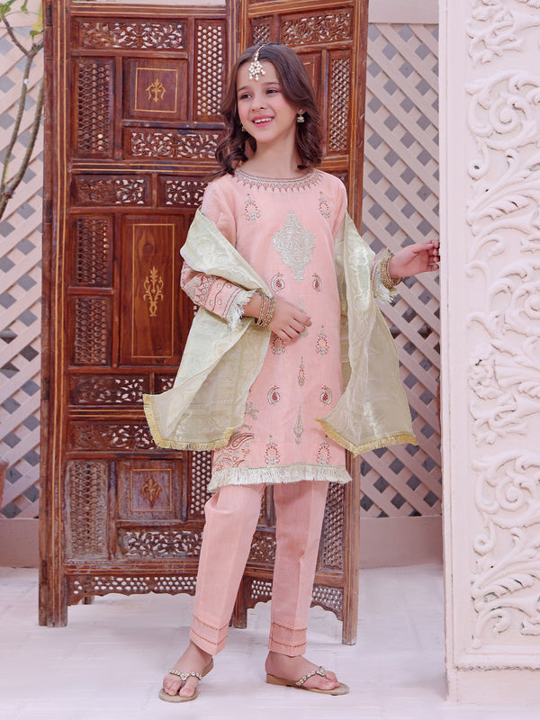 2Pc Embroidered Pret Shirt Dupatta Masoori Peach - OGE2P-2209011