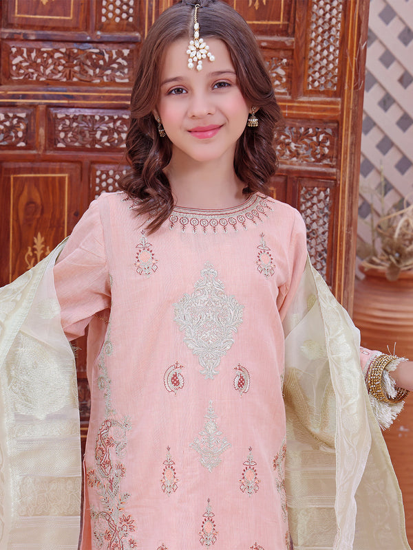 2Pc Embroidered Pret Shirt Dupatta Masoori Peach - OGE2P-2209011