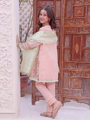 2Pc Embroidered Pret Shirt Dupatta Masoori Peach - OGE2P-2209011