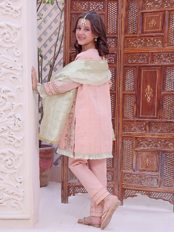 2Pc Embroidered Pret Shirt Dupatta Masoori Peach - OGE2P-2209011