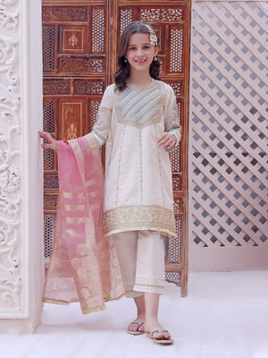 2Pc Embroidered Pret Shirt Dupatta Masoori Beige - OGE2P-2209012
