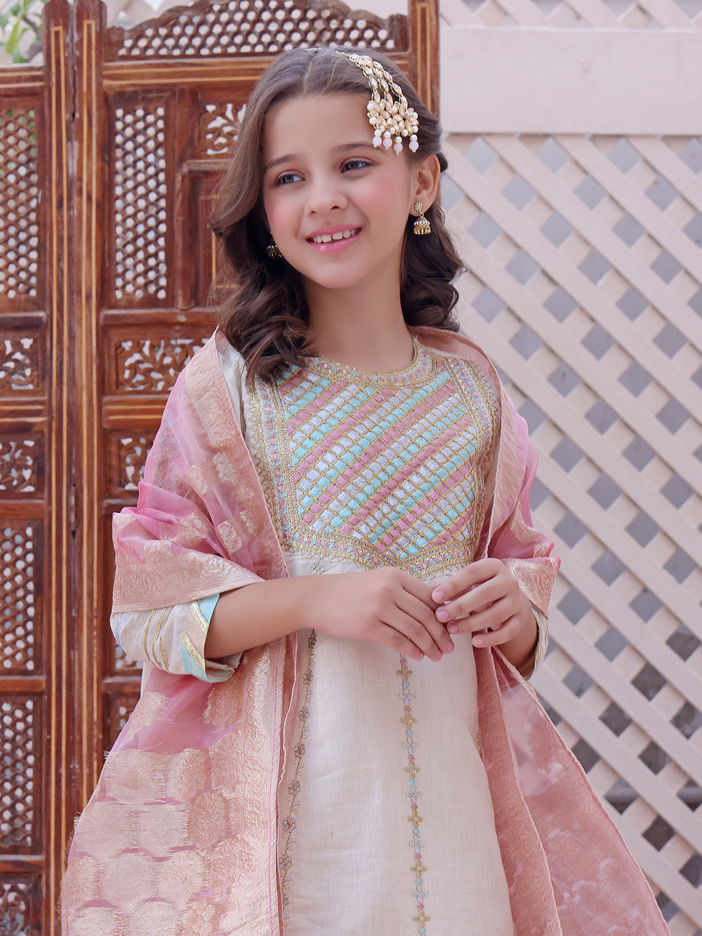 2Pc Embroidered Pret Shirt Dupatta Masoori Beige - OGE2P-2209012