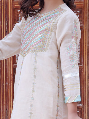 2Pc Embroidered Pret Shirt Dupatta Masoori Beige - OGE2P-2209012