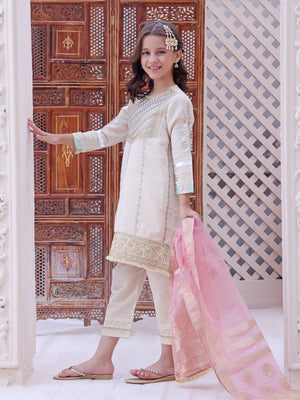2Pc Embroidered Pret Shirt Dupatta Masoori Beige - OGE2P-2209012