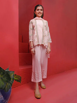 3Pc Embroidered Suit Pret Chiffon Pink - OGE3P-1905035