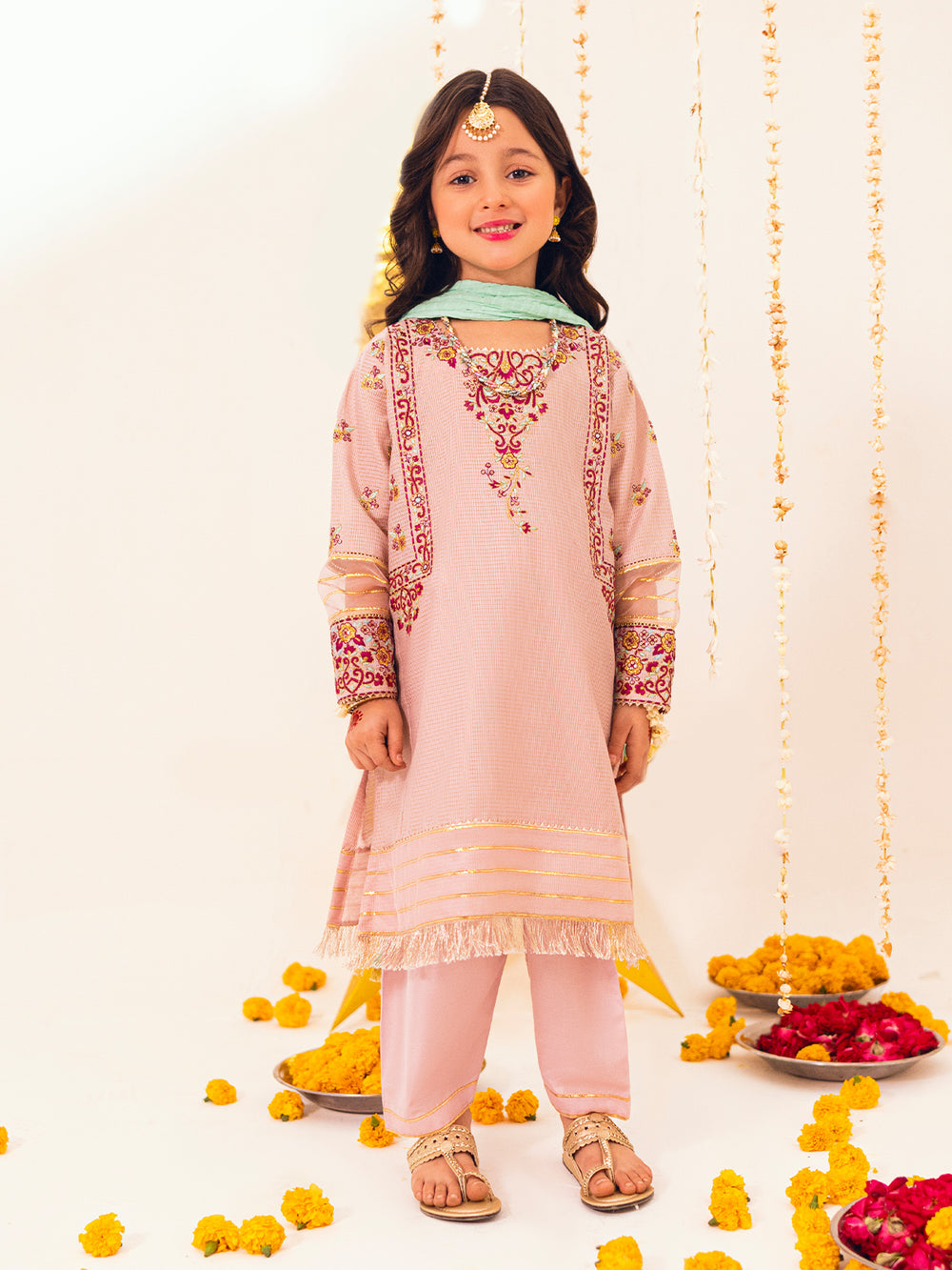 3Pc Embroidered Suit Pret Masoori Pink - OGE3P-2303009