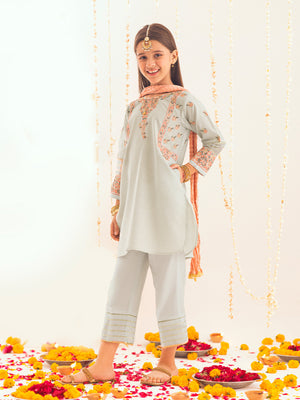 3Pc Embroidered Suit Pret Masoori Light Green - OGE3P-2303010