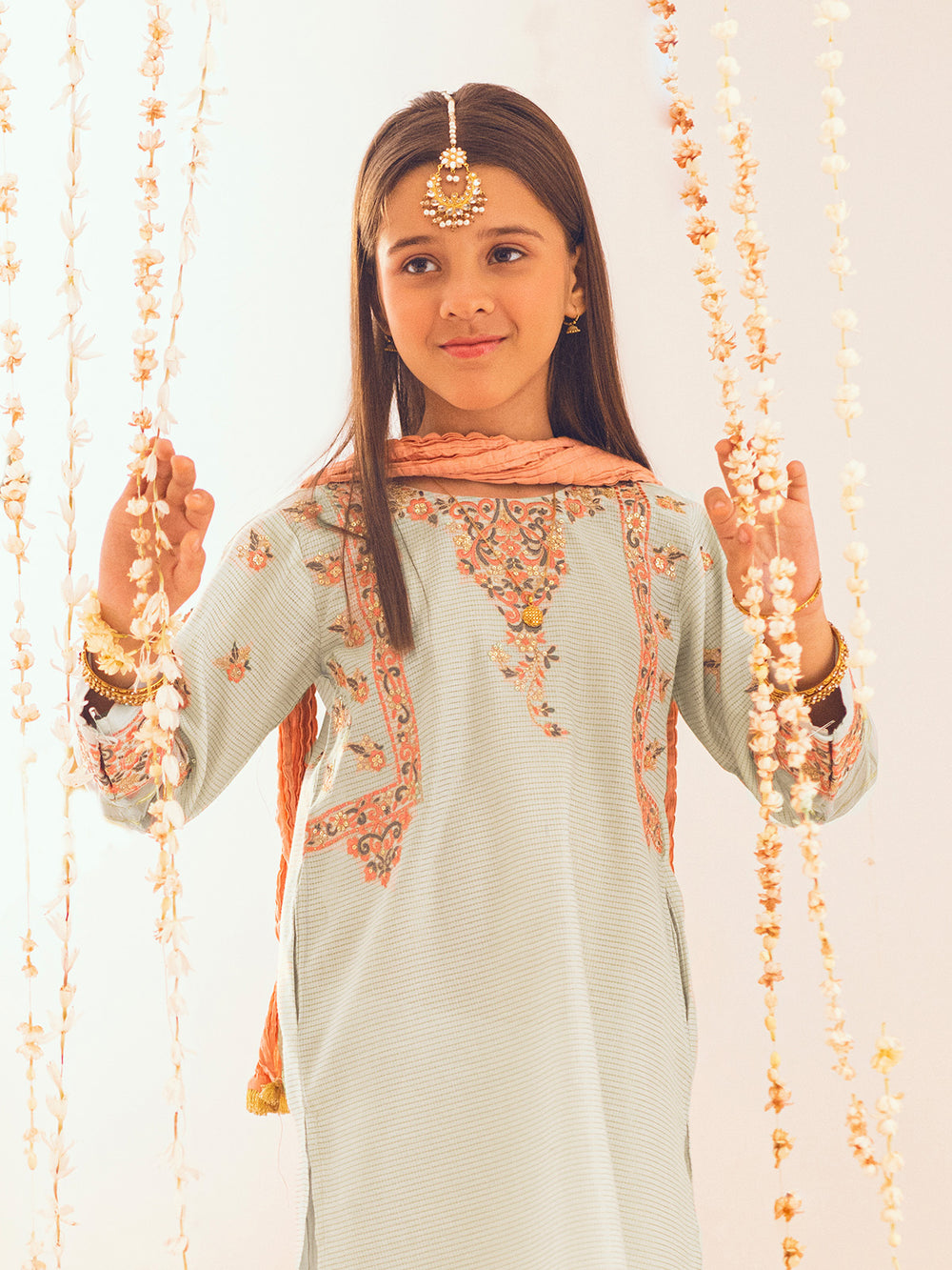 3Pc Embroidered Suit Pret Masoori Light Green - OGE3P-2303010