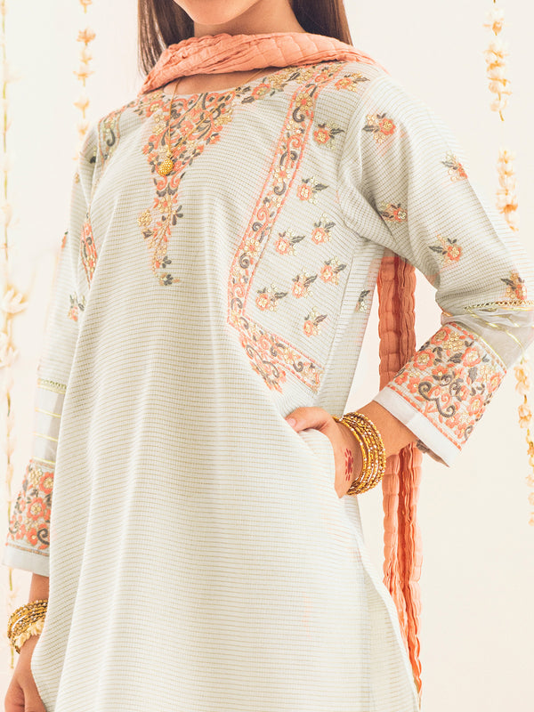 3Pc Embroidered Suit Pret Masoori Light Green - OGE3P-2303010