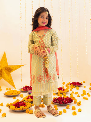 3Pc Embroidered Suit Pret Jacquard Green - OGE3P-2303011