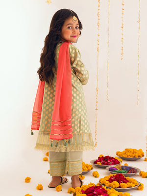 3Pc Embroidered Suit Pret Jacquard Green - OGE3P-2303011