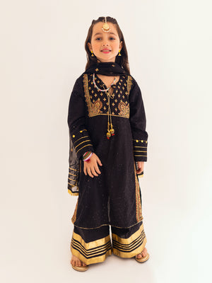 3Pc Embroidered Suit Pret Dobby Black - OGE3P-2303012