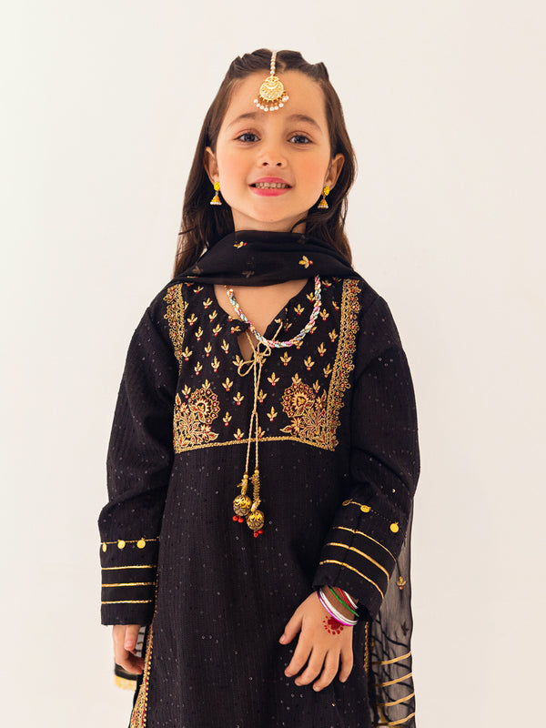 3Pc Embroidered Suit Pret Dobby Black - OGE3P-2303012