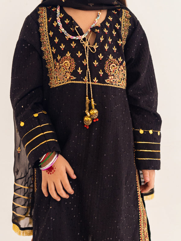 3Pc Embroidered Suit Pret Dobby Black - OGE3P-2303012