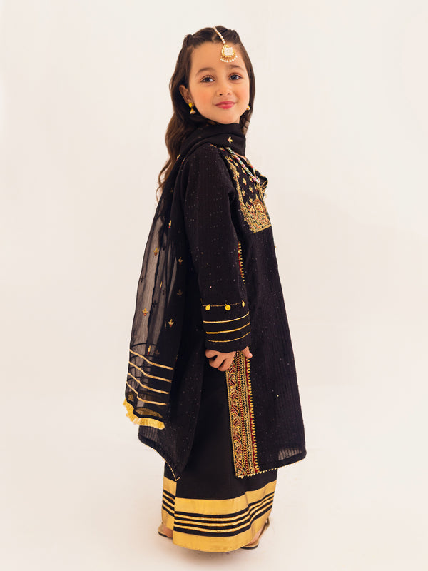 3Pc Embroidered Suit Pret Dobby Black - OGE3P-2303012