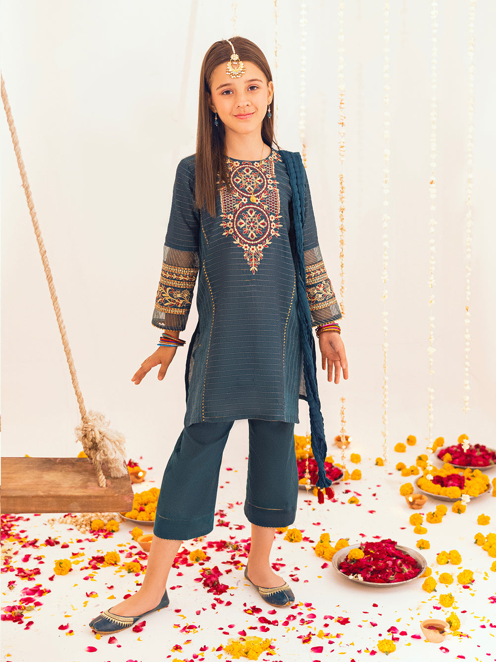 3Pc Embroidered Suit Pret Dobby Dark Green - OGE3P-2303013