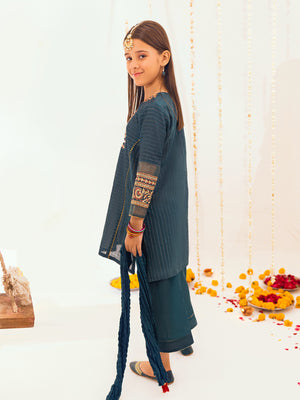 3Pc Embroidered Suit Pret Dobby Dark Green - OGE3P-2303013