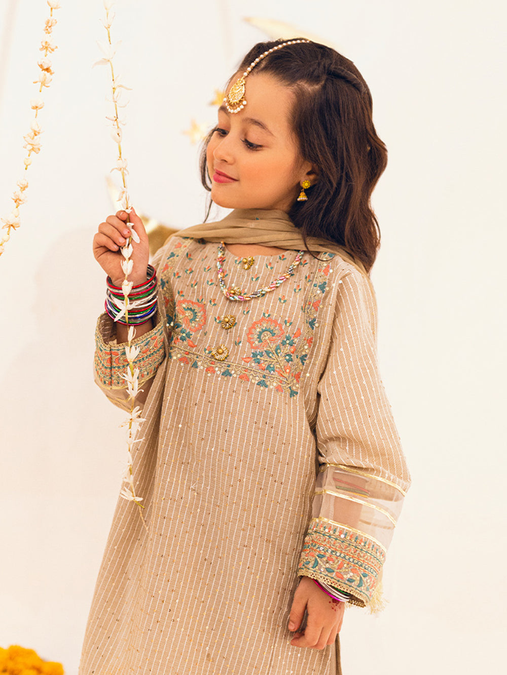 3Pc Embroidered Suit Pret Dobby Beige - OGE3P-2303022