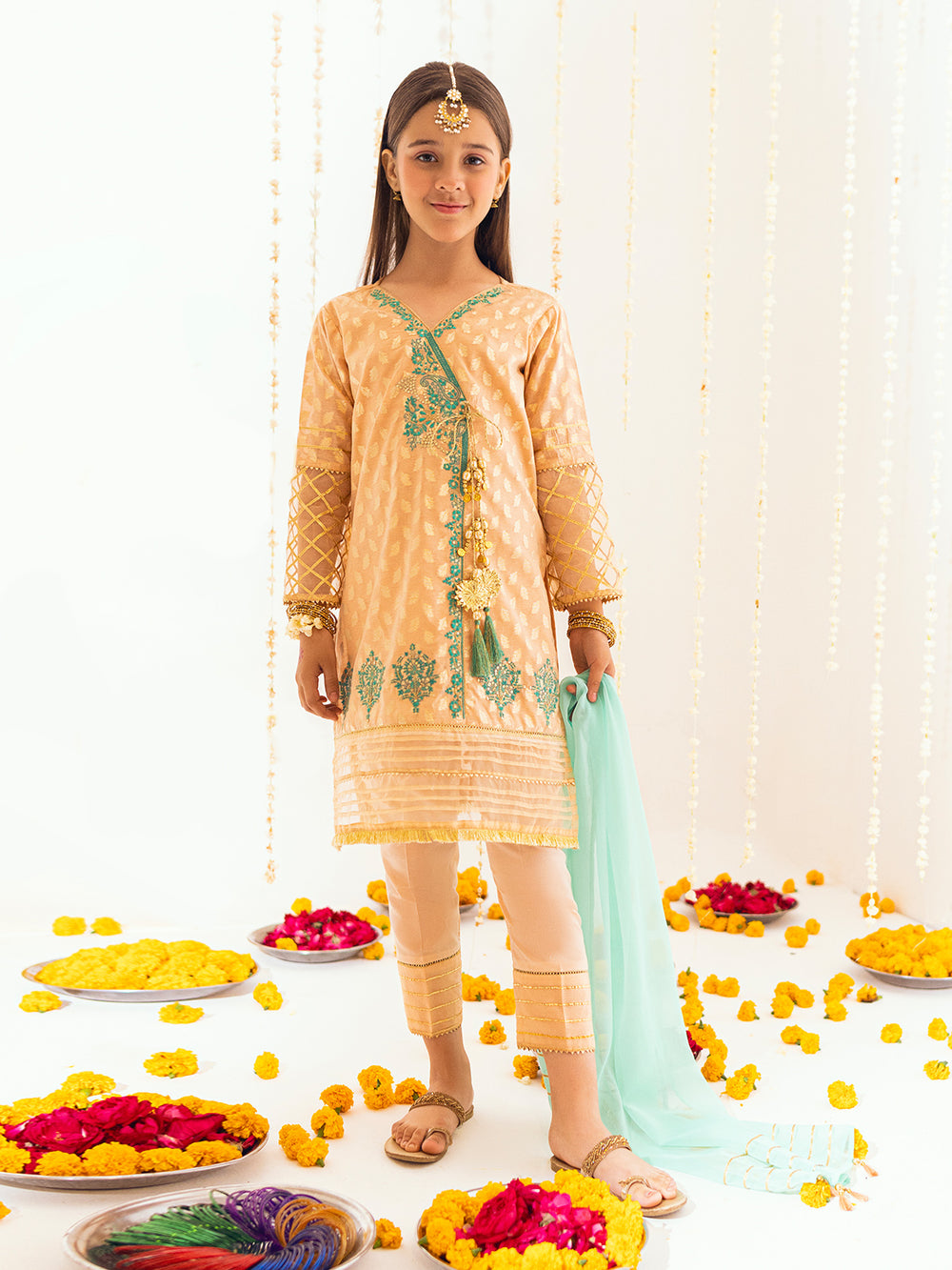 3Pc Embroidered Suit Pret Jacquard Orange - OGE3P-2303023