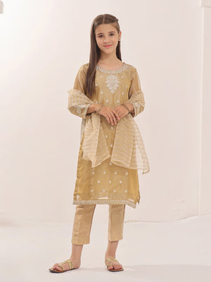 3Pc Embroidered Suit Pret Zari Golden - OGE3P-2303024