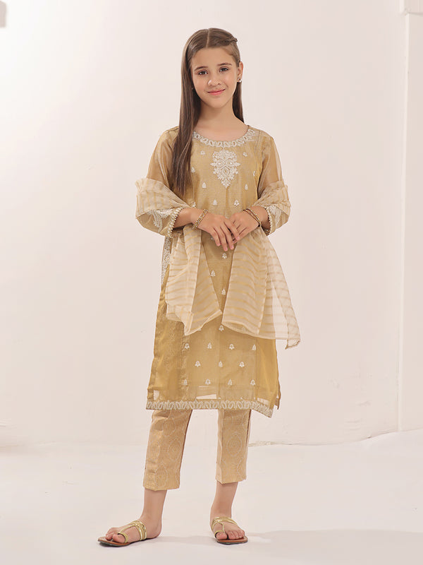 3Pc Embroidered Suit Pret Zari Golden - OGE3P-2303024
