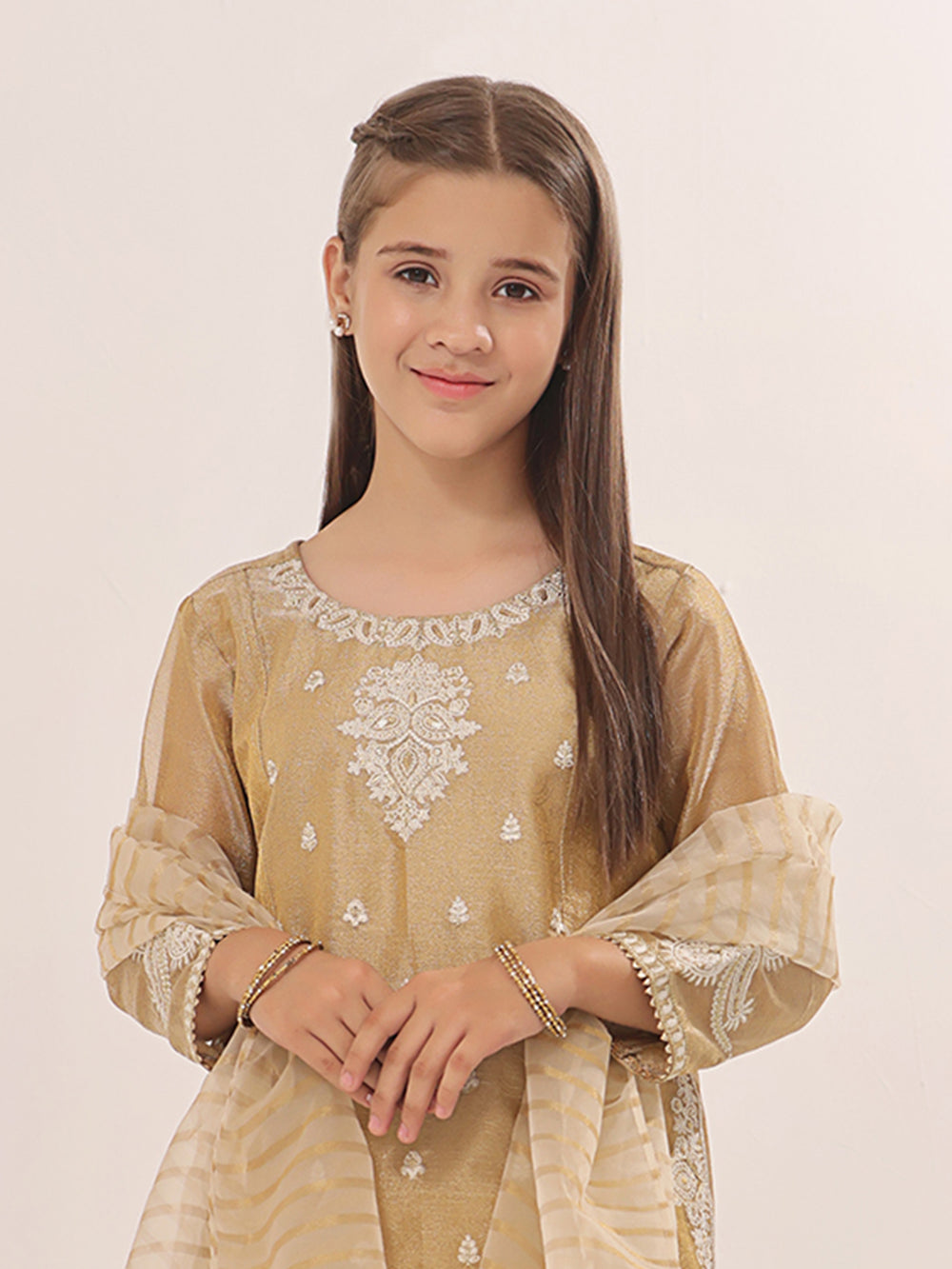 3Pc Embroidered Suit Pret Zari Golden - OGE3P-2303024