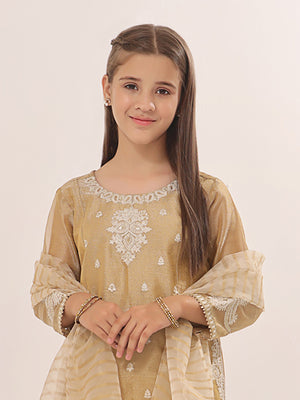 3Pc Embroidered Suit Pret Zari Golden - OGE3P-2303024