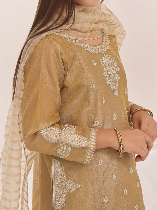 3Pc Embroidered Suit Pret Zari Golden - OGE3P-2303024