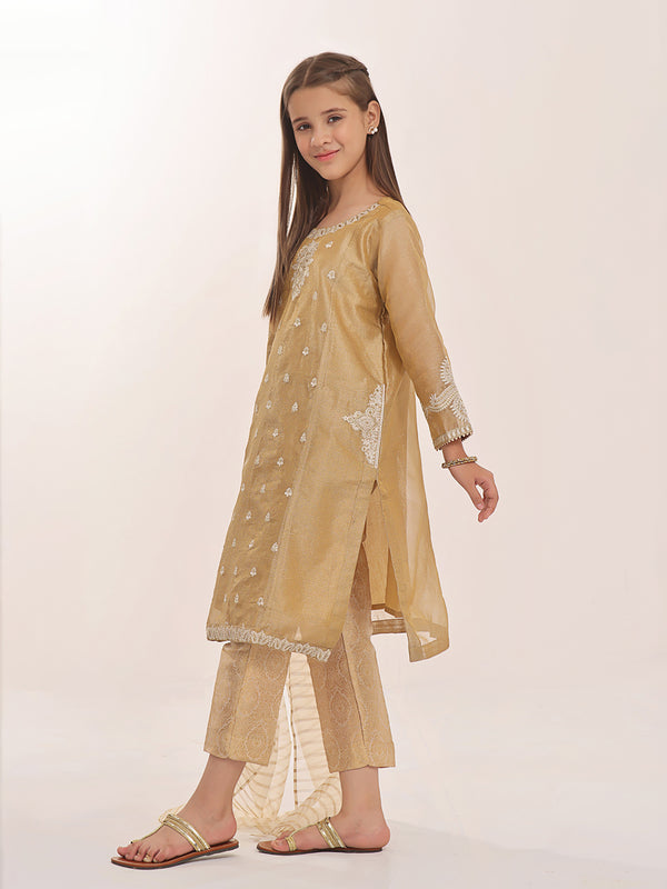 3Pc Embroidered Suit Pret Zari Golden - OGE3P-2303024