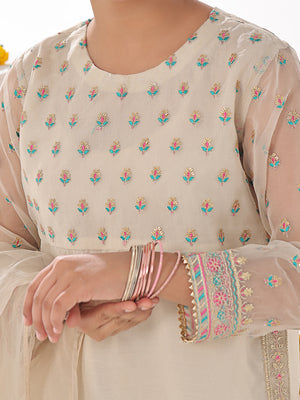 3Pc Embroidered Suit Pret Organza Beige - OGE3P-2311010