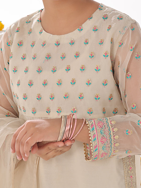 3Pc Embroidered Suit Pret Organza Beige - OGE3P-2311010