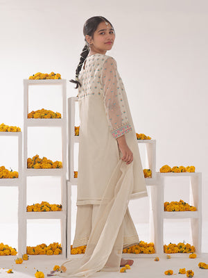3Pc Embroidered Suit Pret Organza Beige - OGE3P-2311010