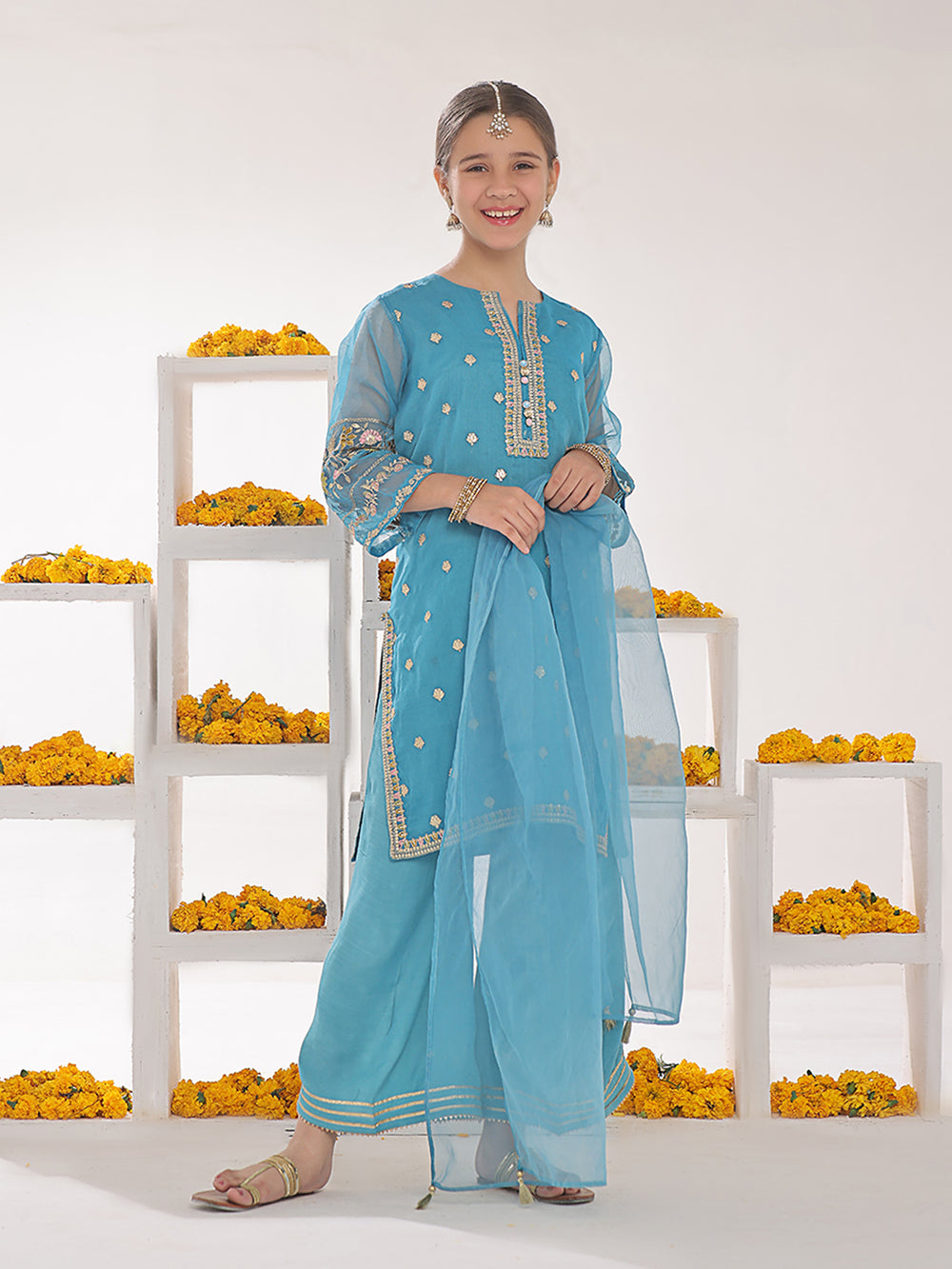 3Pc Embroidered Suit Pret Organza Blue - OGE3P-2311011