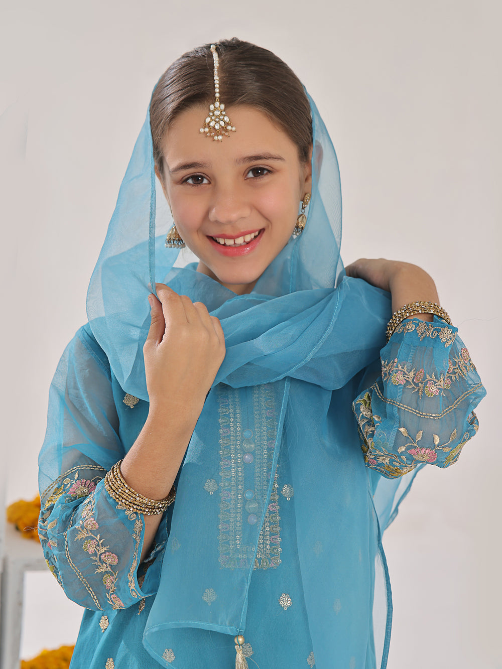 3Pc Embroidered Suit Pret Organza Blue - OGE3P-2311011