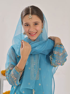 3Pc Embroidered Suit Pret Organza Blue - OGE3P-2311011
