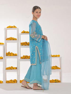 3Pc Embroidered Suit Pret Organza Blue - OGE3P-2311011