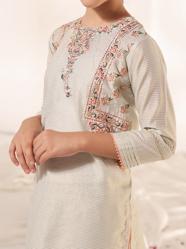 1Pc Embroidered Pret Kurti Masoori Light Green - OGEKTG-2303010-1