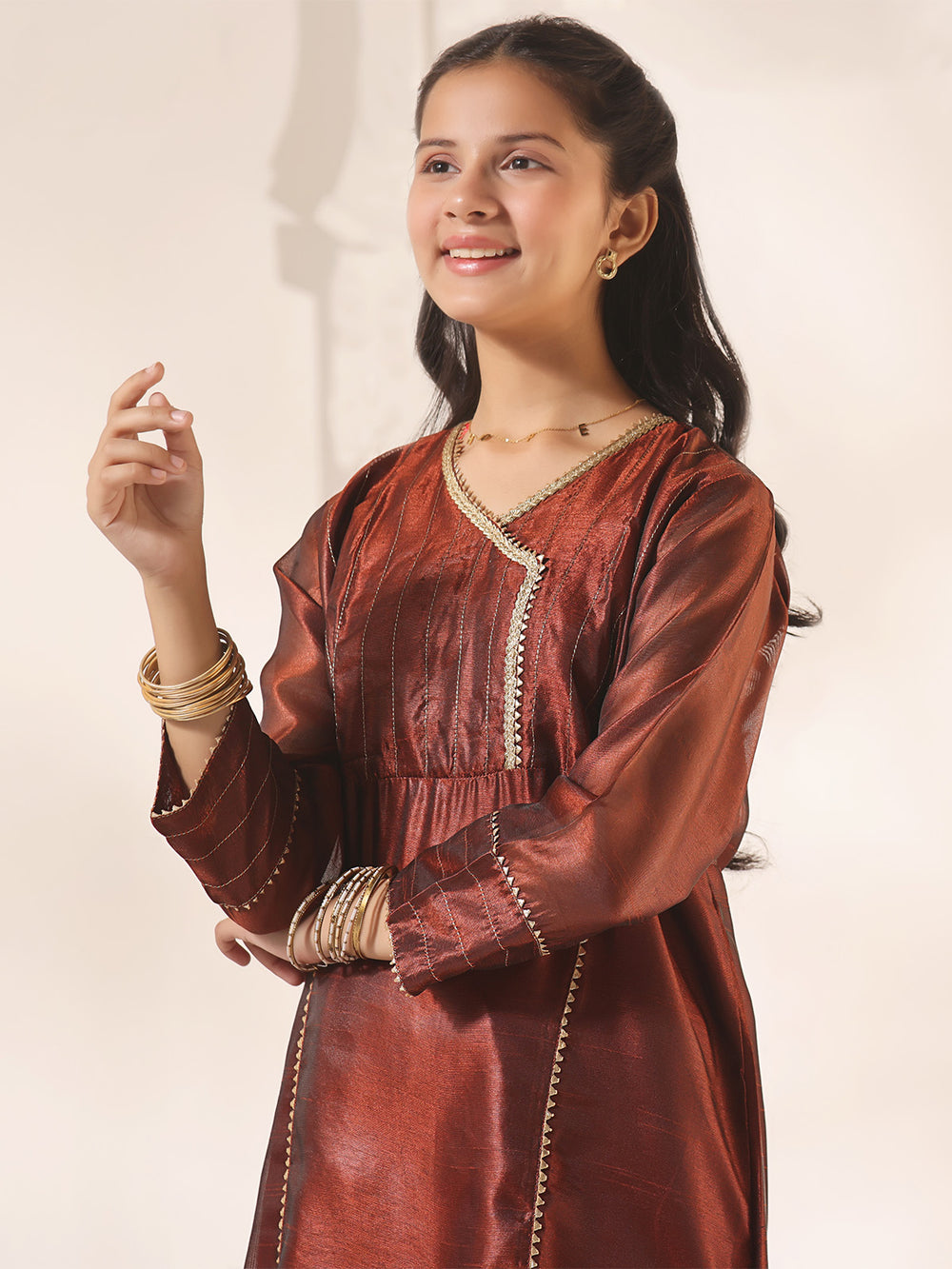 1Pc Fancy Pret Kurti Masoori Maroon - OGKTG-23001