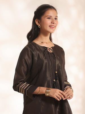 1Pc Fancy Pret Kurti Masoori Black & Golden - OGKTG-2303015