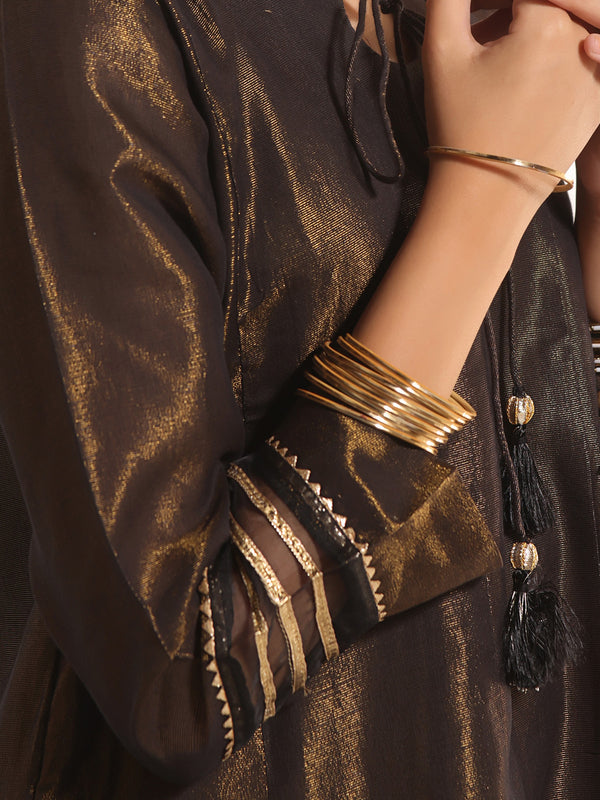 1Pc Fancy Pret Kurti Masoori Black & Golden - OGKTG-2303015