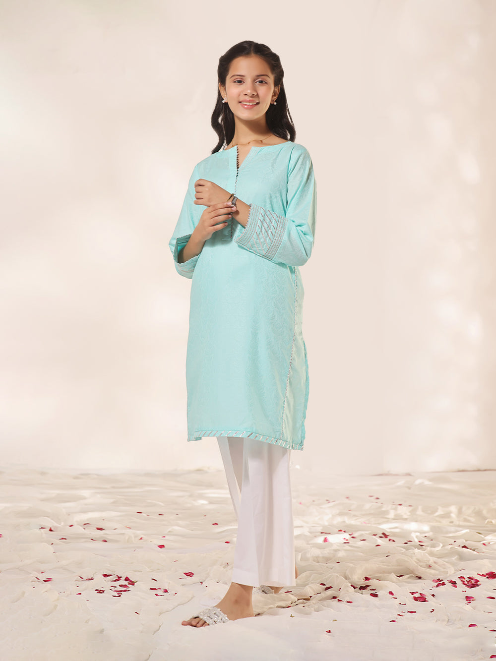 1Pc Fancy Pret Kurti Jacquard Ferozi - OGKTG-2309011