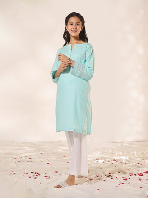 1Pc Fancy Pret Kurti Jacquard Ferozi - OGKTG-2309011