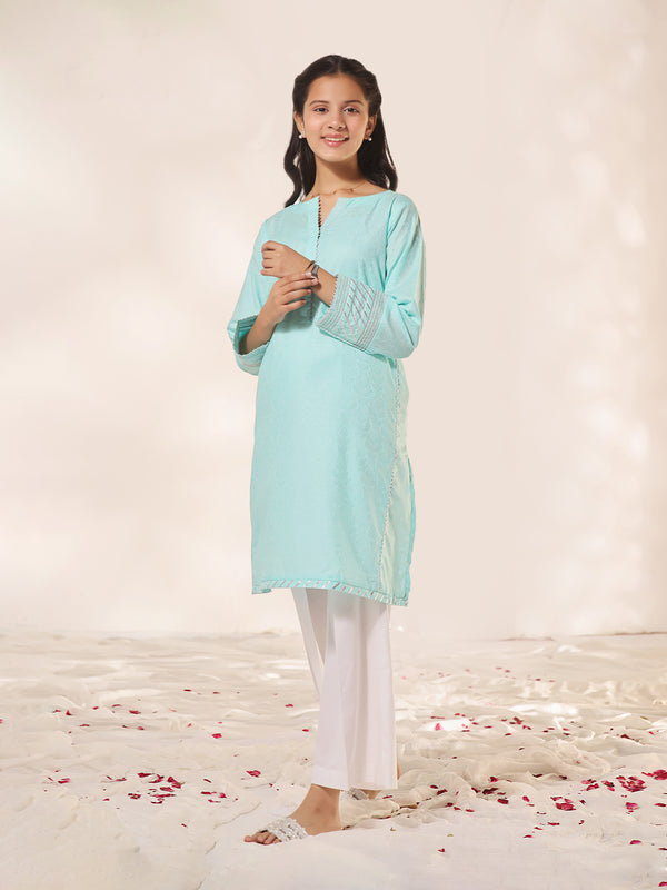 1Pc Fancy Pret Kurti Jacquard Ferozi - OGKTG-2309011