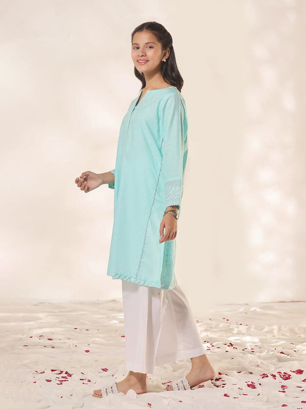 1Pc Fancy Pret Kurti Jacquard Ferozi - OGKTG-2309011