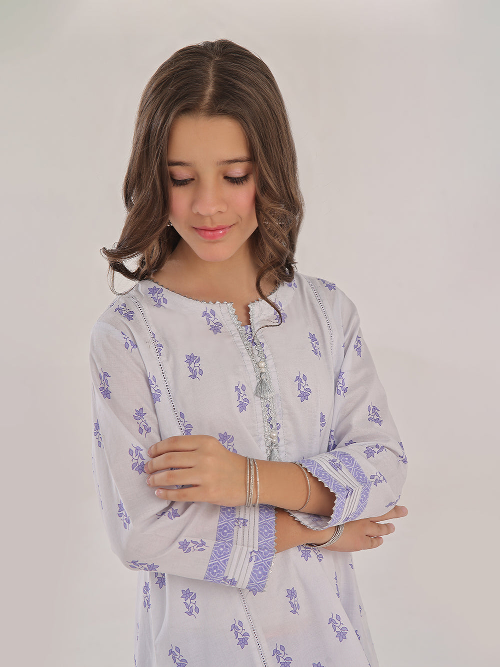 2Pc Printed Pret Shirt Trouser Lawn White & Purple - OG2P-2401042