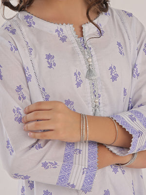 2Pc Printed Pret Shirt Trouser Lawn White & Purple - OG2P-2401042